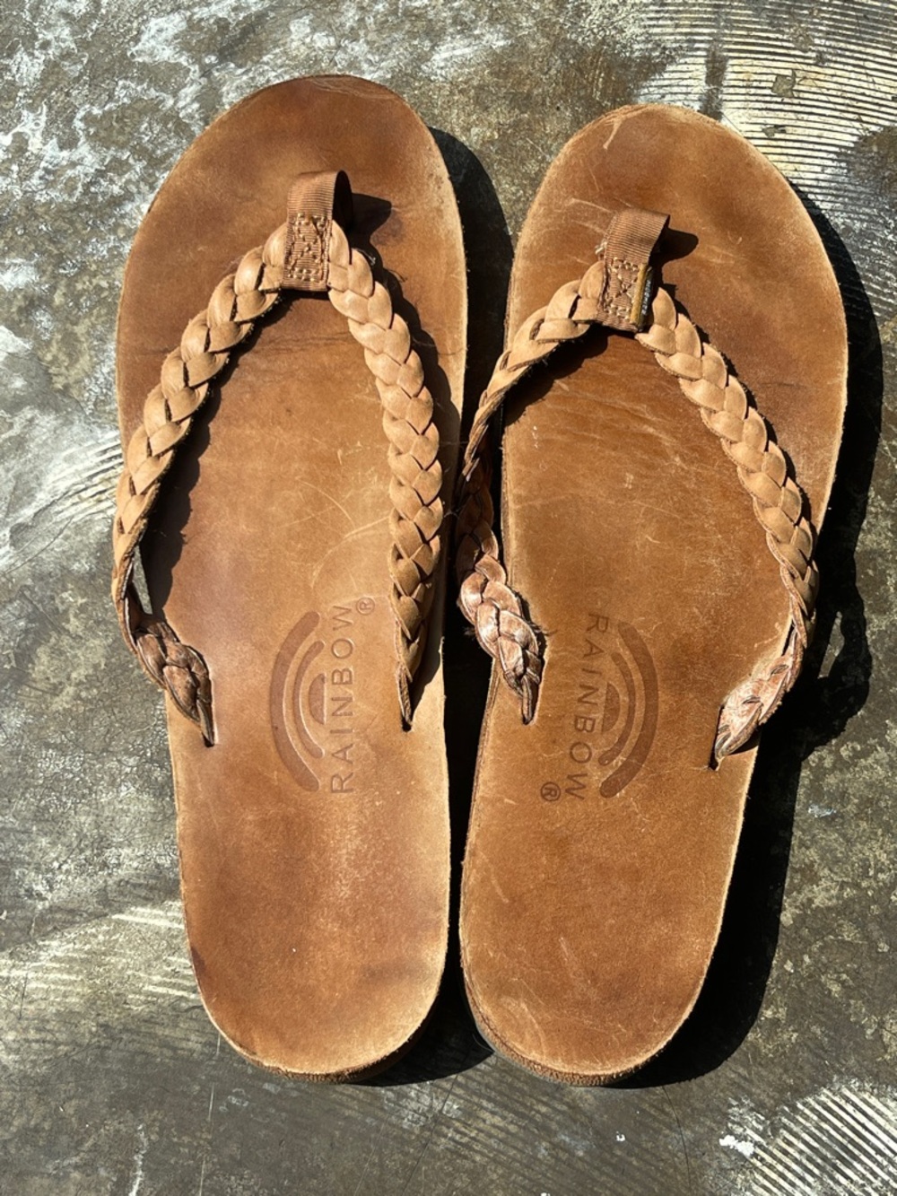 Rainbow Brown Braided Leather Flip Flops